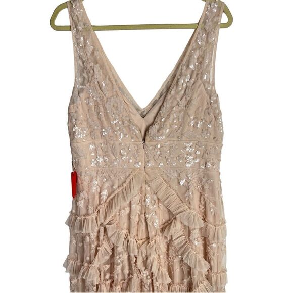 Mac Duggal WMNS 12 Blush Sequined Scallop Ruffle Tiered V Neck Gown Flirty Fun - Picture 7 of 12